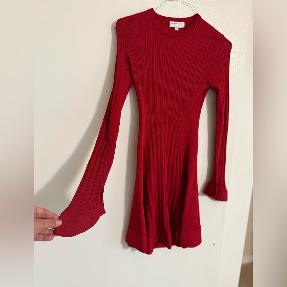 Elegant Red Long Sleeve Knit Dress